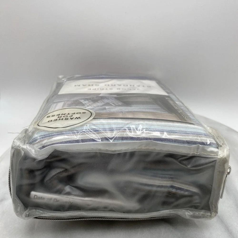 Jacob Stripe Standard Sham 20in x 26in Blue Teal Gray Brown Beige Cottage Cabin